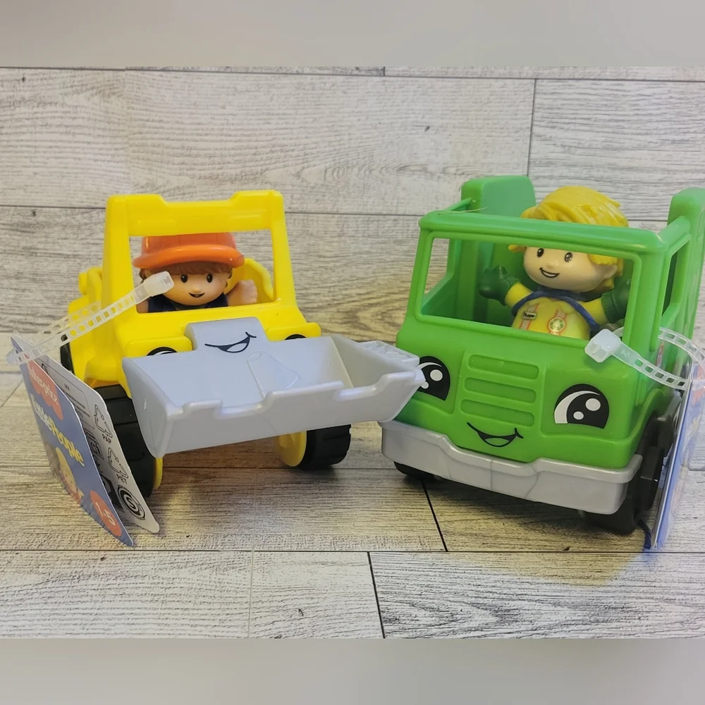 🎉 Fisher-Price Little People Construction Bulldozer Recycle Trash Truck NWT